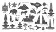 Bali, Indonesia icons set. Attractions, flat design. Tourism in Bali, isolated vector illustration. Traditional symbols