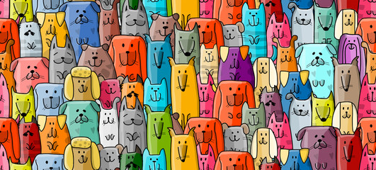 Poster - Funny dogs family, seamless pattern for your design