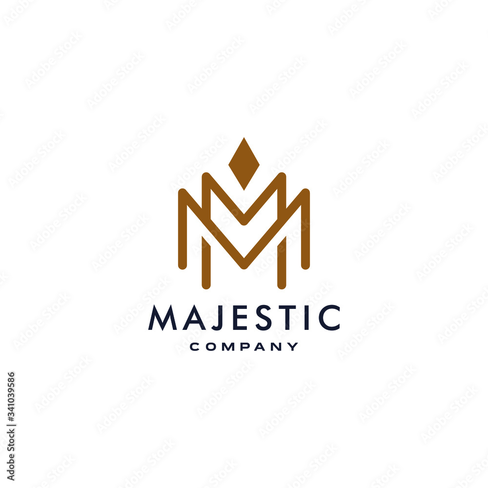 M logotype icon MM logo with crown element symbol in trendy minimal elegant and luxury style - obrazy, fototapety, plakaty 