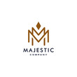 M logotype icon MM logo with crown element symbol in trendy minimal elegant and luxury style