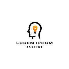 Poster - head and bulb light logo, human with bulb lamp lightning logo icon idea think line linear minimal il
