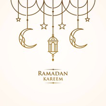 Ramadan Kareem, Eid Mubarak Greeting Line Icon Minimal And Simple Vector Design With Beautiful Glowing Lantern And Elegant Crescent Moon Star For Background And Banner