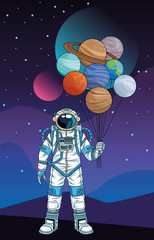 Poster - astronaut with planets in the space character