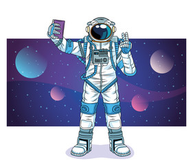 Sticker - astronaut taking a selfie in the space character