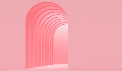 Poster - Pink arches corridor and wall. Backdrop design for product promotion. 3d rendering