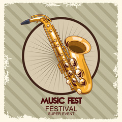 Wall Mural - music fest poster with saxophone