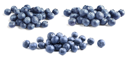 Set of tasty ripe blueberries on white background. Banner design