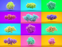 Cheerful, Minimalism, Color Background With Clouds. 3d Illustration, 3d Rendering.