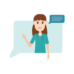 Chat with female doctor. Medicine online concept. Vector flat person illustration.