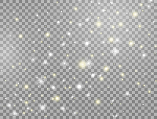 Wall Mural - glow light effect background. bright white and golden sparkles. glitter magic dust particles. shinin