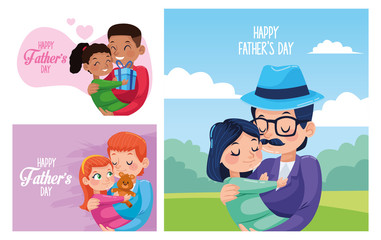 Poster - happy fathers day cards with dads carring daughters