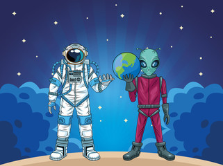 astronaut and alien in the space characters