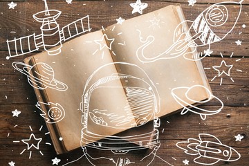 Wall Mural - vintage open book on old wooden table