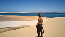 Mozambique, Bazaruto Archipelago, Woman In A Diving Suit At Bazaruto Dunes And The Indic Ocean
