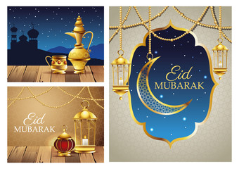 Wall Mural - ramadan kareem celebration cards set scenes