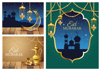 Wall Mural - ramadan kareem celebration cards set scenes