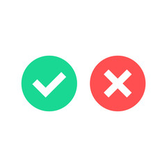 Poster - Check mark icons. Green checkmark and red cross mark flat icons set. Tick and x mark. Vector illustration isolated on white background