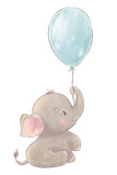 Fototapeta Pokój dzieciecy - Cute baby elephant with balloon