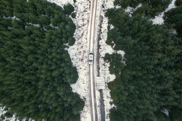 The Trossachs during wintertime drone view