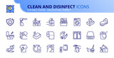 Fototapeta Do przedpokoju - Simple set of outline icons about  clean and disinfect.