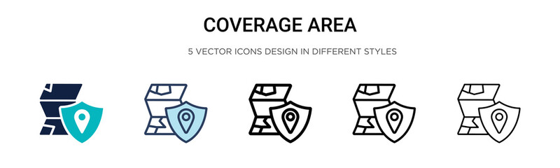 Coverage area icon in filled, thin line, outline and stroke style. Vector illustration of two colored and black coverage area vector icons designs can be used for mobile, ui,