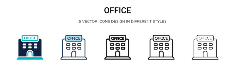 Poster - office icon in filled, thin line, outline and stroke style. vector illustration of two colored and b