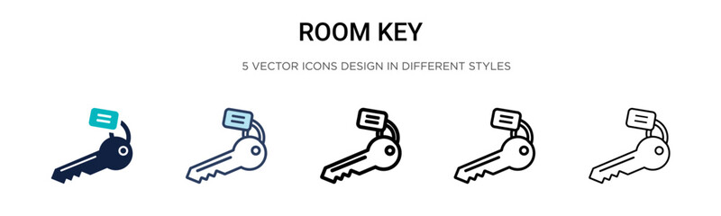 Wall Mural - Room key icon in filled, thin line, outline and stroke style. Vector illustration of two colored and black room key vector icons designs can be used for mobile, ui,