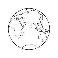 vector illustration of eastern hemisphere of planet earth, silhouettes of continents, contour line. 