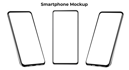 Wall Mural - set of three silver modern editable frameless smartphones isolated on white background. cellphones w