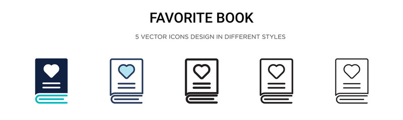 Aufkleber - Favorite book icon in filled, thin line, outline and stroke style. Vector illustration of two colored and black favorite book vector icons designs can be used for mobile, ui,
