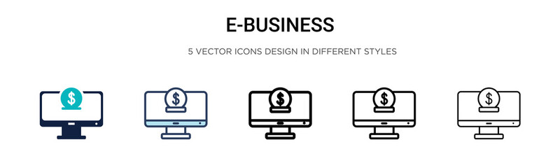 Poster - E-business icon in filled, thin line, outline and stroke style. Vector illustration of two colored and black e-business vector icons designs can be used for mobile, ui,