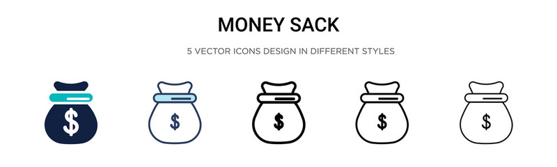 Wall Mural - Money sack icon in filled, thin line, outline and stroke style. Vector illustration of two colored and black money sack vector icons designs can be used for mobile, ui,