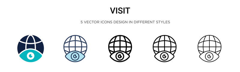 Poster - visit icon in filled, thin line, outline and stroke style. vector illustration of two colored and bl