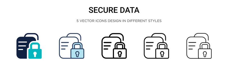 Poster - Secure data icon in filled, thin line, outline and stroke style. Vector illustration of two colored and black secure data vector icons designs can be used for mobile, ui,