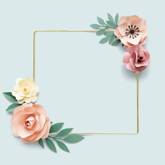 Wall Mural - gold frame with paper craft roses