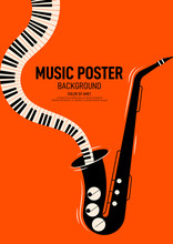 Music Poster Design Template Background Decorative With Saxophone And Piano Keyboard