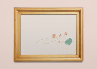 Wall Mural - Thick golden frame mockup