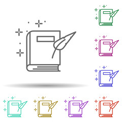 Poster - Book feather multi color icon. Simple thin line, outline vector of copywriting icons for ui and ux, website or mobile application