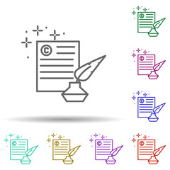 Poster - Feather text copywriting ink multi color icon. Simple thin line, outline vector of copywriting icons for ui and ux, website or mobile application