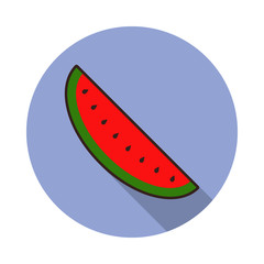 Poster - piece of watermelon colored long shadow icon. Simple color vector of fruit icons for ui and ux, website or mobile application