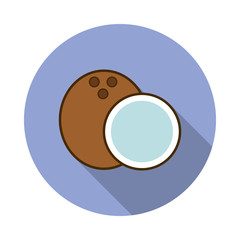 Poster - coconut colored long shadow icon. Simple color vector of fruit icons for ui and ux, website or mobile application