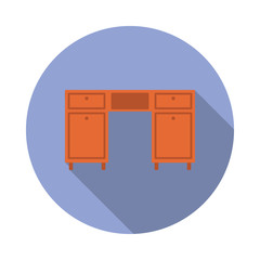 Aufkleber - desk flat long shadow icon. Simple color vector of Furniture icons for ui and ux, website or mobile application
