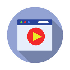 Aufkleber - video player in browser colored long shadow icon. Simple color vector of Programming sticker icons for ui and ux, website or mobile application