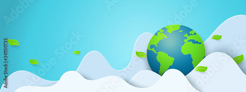 Fotografía Paper art of green nature and world environment day concept background template