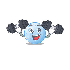 Wall Mural - Mascot design of smiling Fitness exercise blue moon lift up barbells