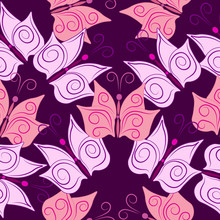 Pink Butterflies Seamless Fabric Pattern.