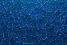 3D Rendering. Blue Pattern Of Triangles Of Different Shapes. Minimalistic Pattern Of Simple Shapes, Similar To The Tops Of Mountains. Bright Creative Symmetric Texture