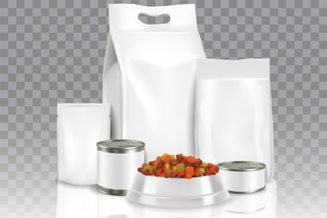 Wall Mural - Realistic pet food pack mock up set, vector illustration