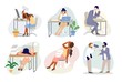 Overworked stressed people, vector flat isolated illustration