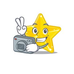 Poster - Shiny star mascot design as a professional photographer working with camera